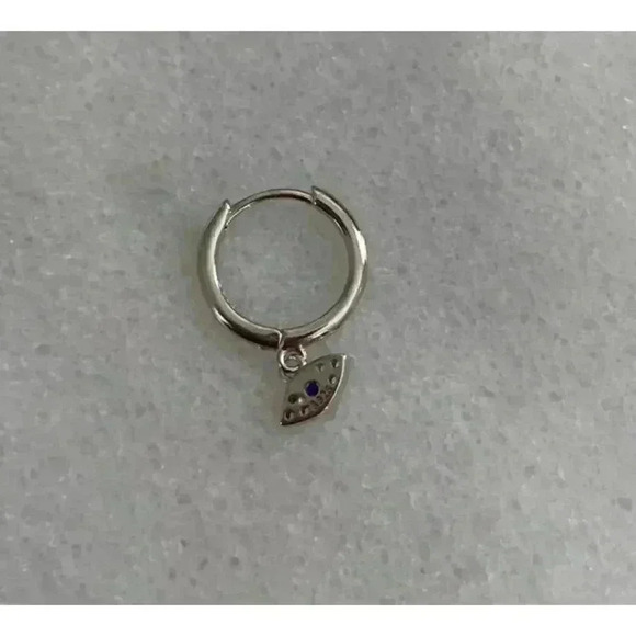 COPY - Sterling Silver Huggie Hoop Crystal Evil Eye Dangle Earrings Brand New - Picture 4 of 4